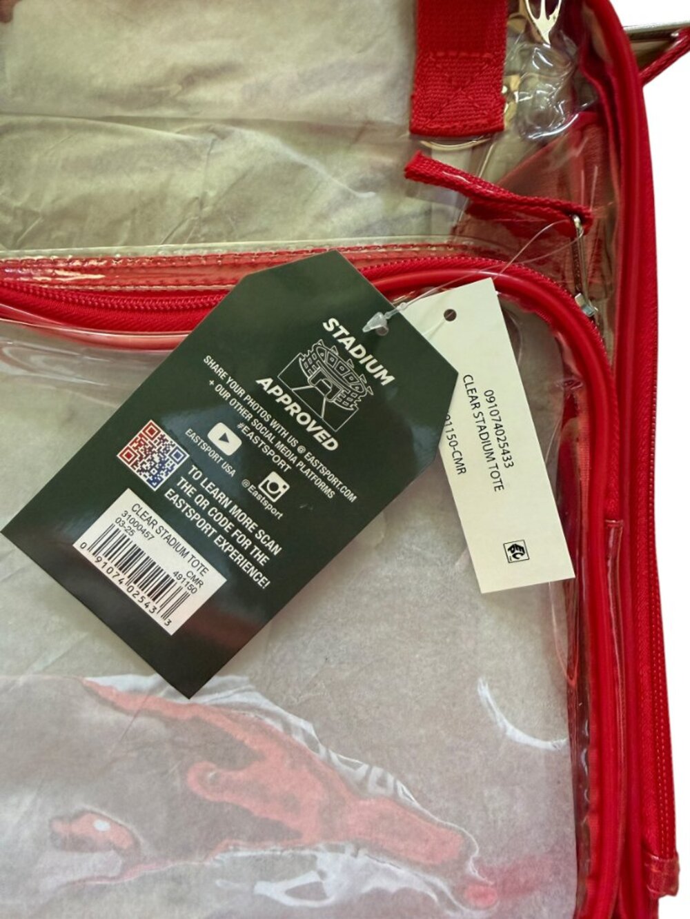 Eastsport Clear Stadium Tote – Red Trim - Picture 3 of 4